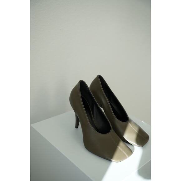 PHOEBE PHILO Nappa Green Olive Square Toe Pump Heel Shoe Size 38 US 7.5 -8 - Picture 4 of 11